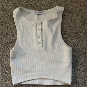 Zara Cream Ribbed Buttoned Crop Top